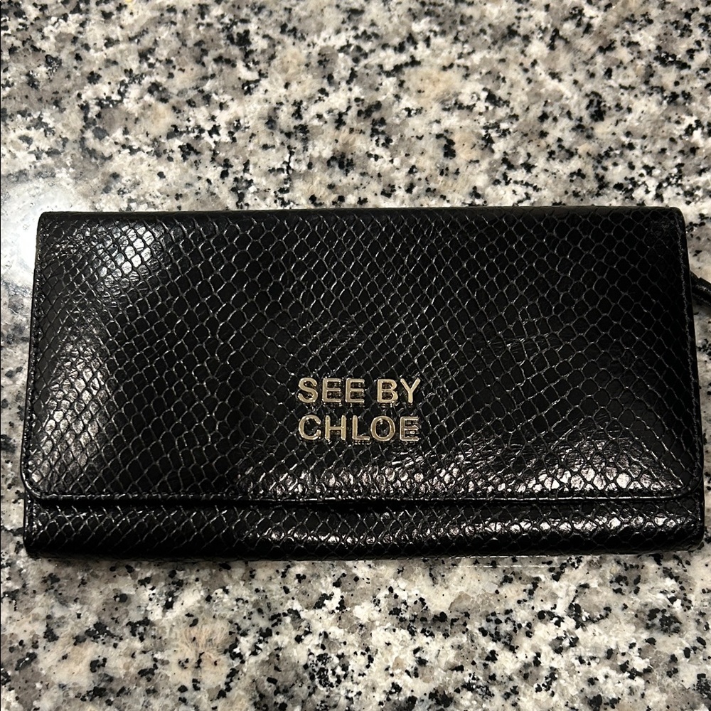 EUC See By Chloe Black Textured Wallet